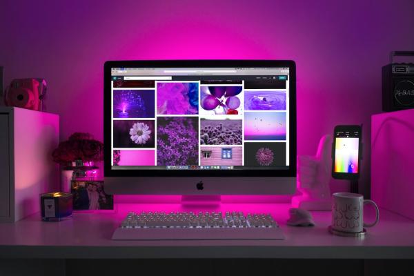 iMac with purple background