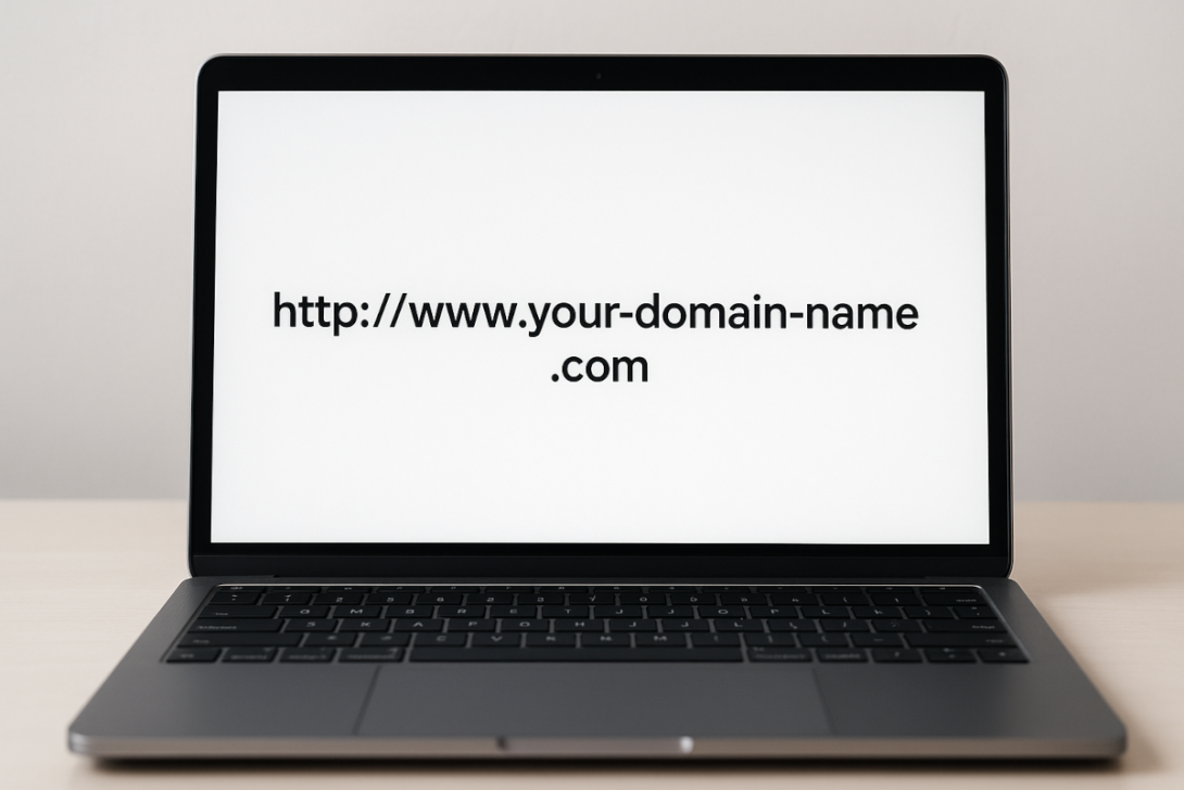Laptop with www.your-domain-name.com on the screen